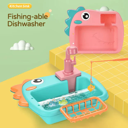 Dino Kitchen Sink Set with Fishing - Electric Dishwasher for kids