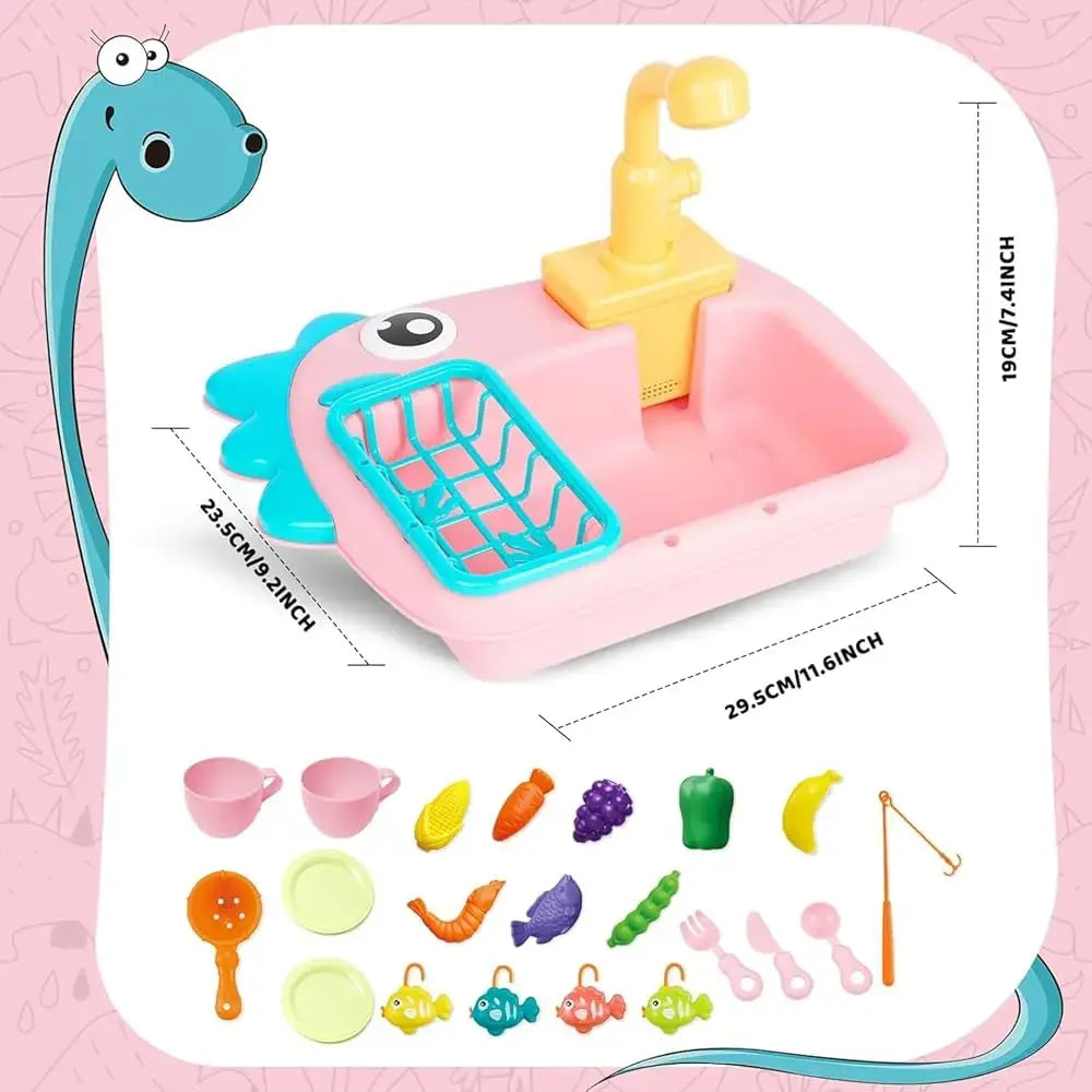 Dino Kitchen Sink Set with Fishing - Electric Dishwasher for kids
