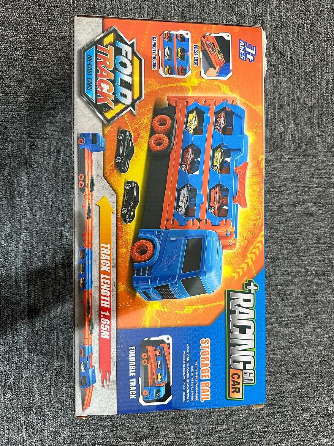 Folding Truck Track with 2 Die Cast Cars & 1.65M Track Set for Kids Racing