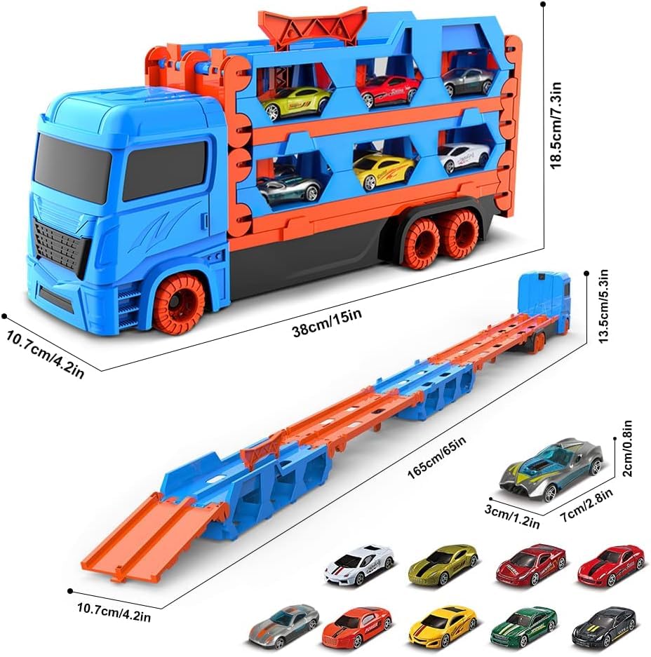 Folding Truck Track with 2 Die Cast Cars & 1.65M Track Set for Kids Racing