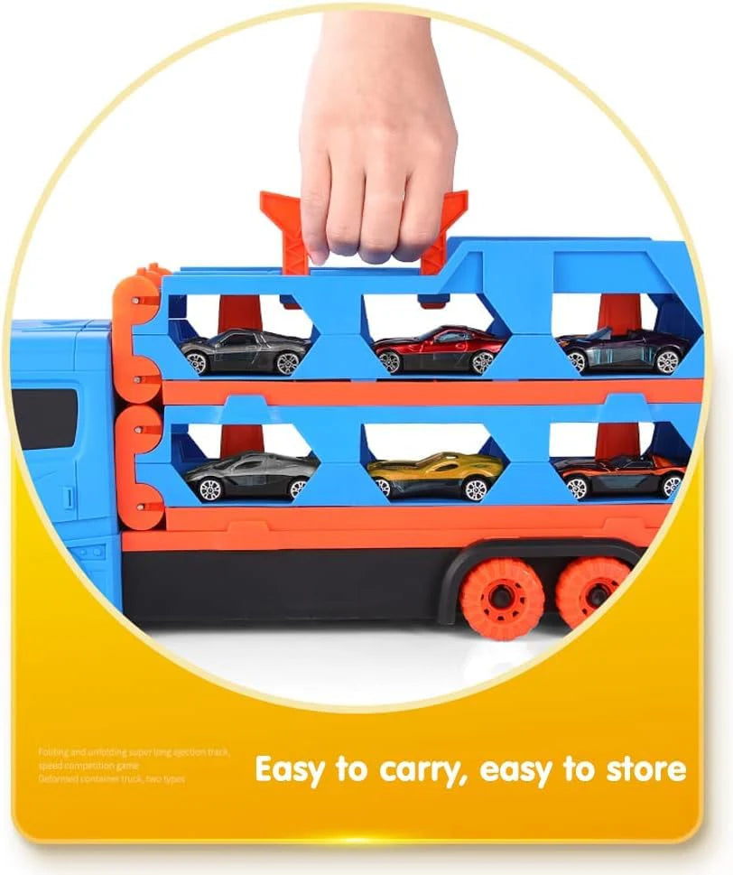Folding Truck Track with 2 Die Cast Cars & 1.65M Track Set for Kids Racing