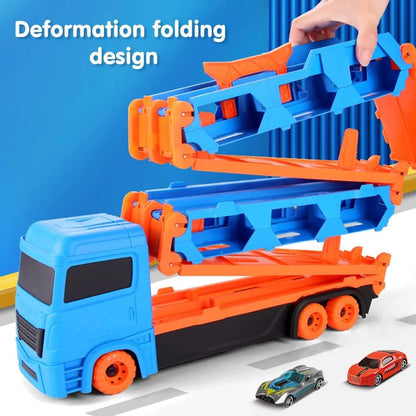 Folding Truck Track with 2 Die Cast Cars & 1.65M Track Set for Kids Racing