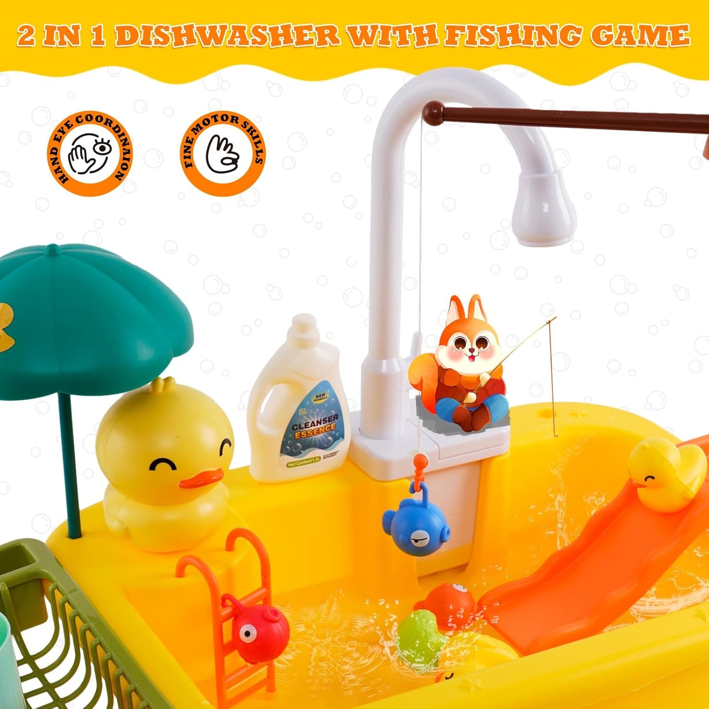 Kitchen Wash Basin Toy with Duck Slide for Children Pretend Play