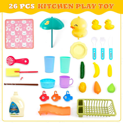 Kitchen Wash Basin Toy with Duck Slide for Children Pretend Play