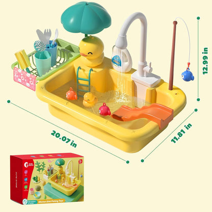 Kitchen Wash Basin Toy with Duck Slide for Children Pretend Play