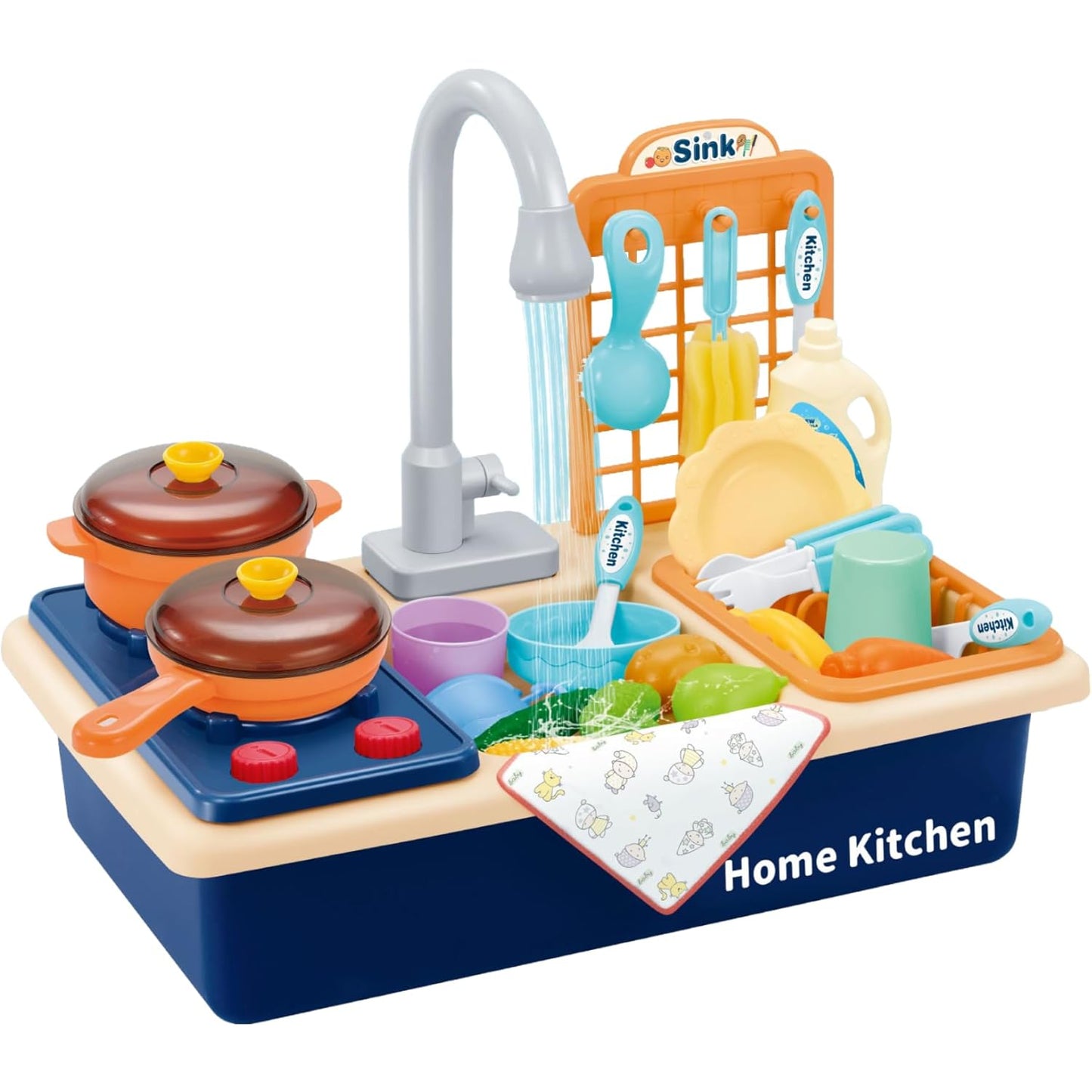 Pretend Kitchen Sink Play Set with Cooking Stove
