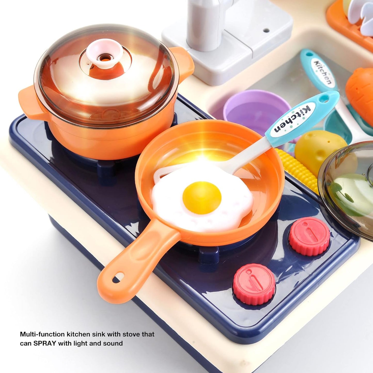 Pretend Kitchen Sink Play Set with Cooking Stove