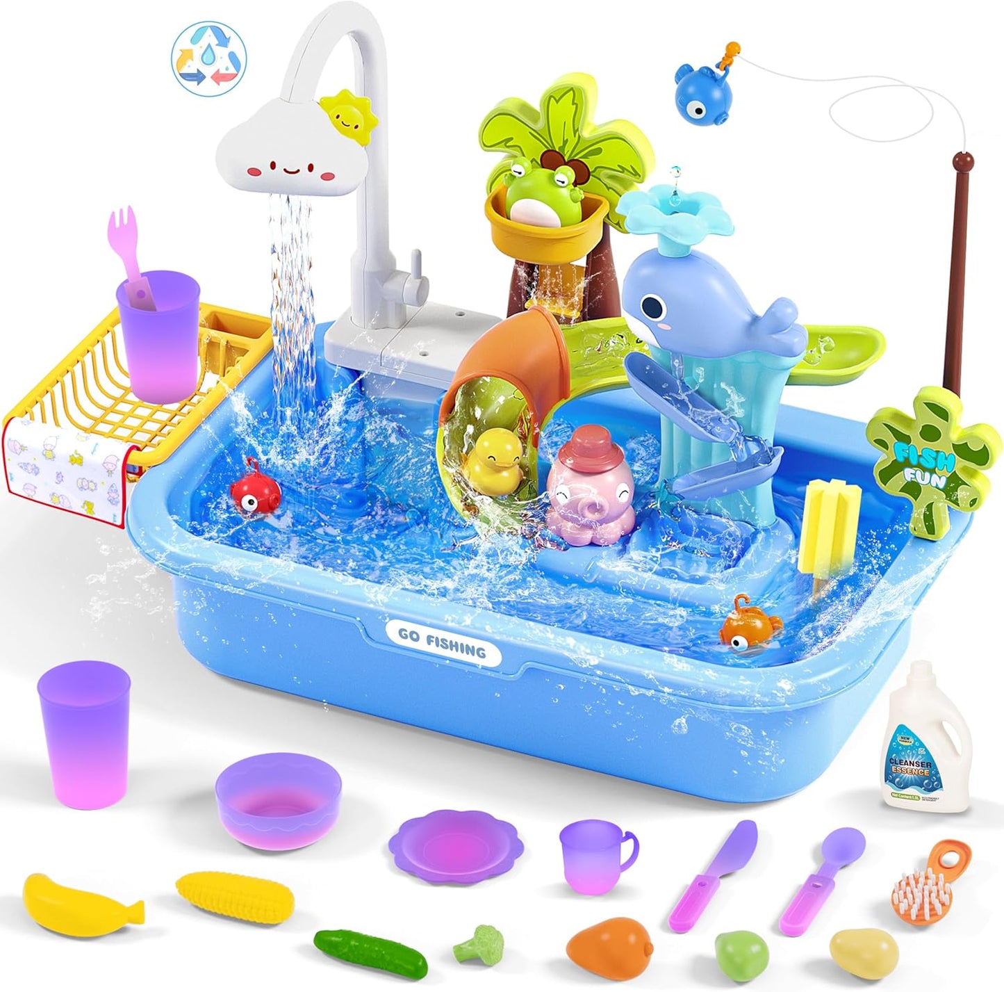 3 in 1 Play Sink with water slide and fishing game
