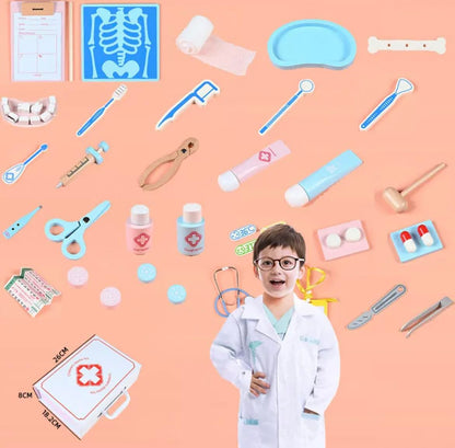 Children's Wooden Doctor Set with Storage Box for Kids