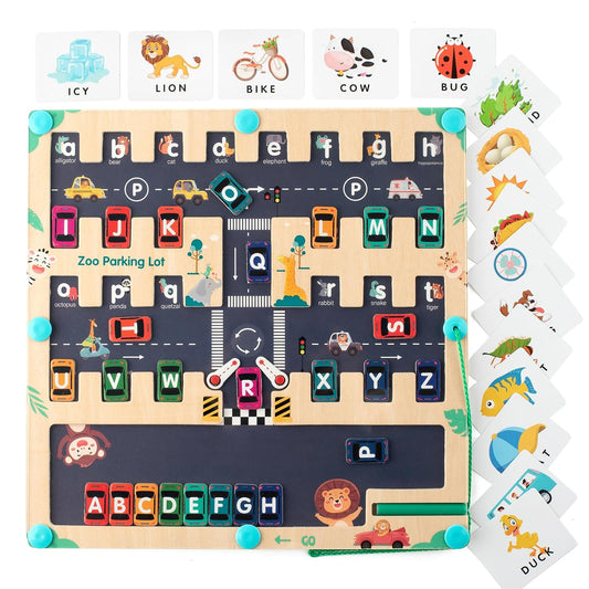 Zoo Car Parking Lot Wooden Magnetic Alphabet Maze Puzzle for Kids