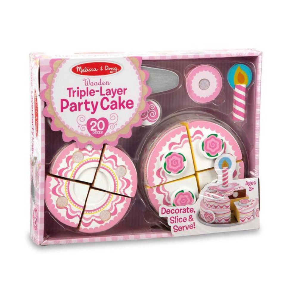 Melissa & Doug Triple-Layer Party Cake Wooden Play Food Set - Birthday Cake Pretend Food Play Set for Toddlers