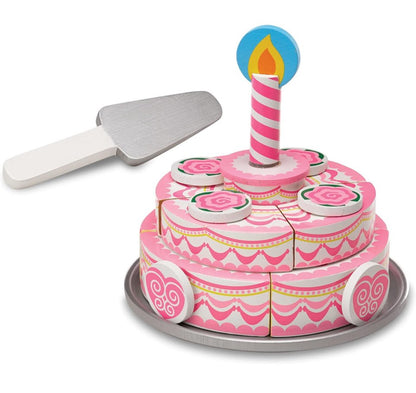 Melissa & Doug Triple-Layer Party Cake Wooden Play Food Set - Birthday Cake Pretend Food Play Set for Toddlers
