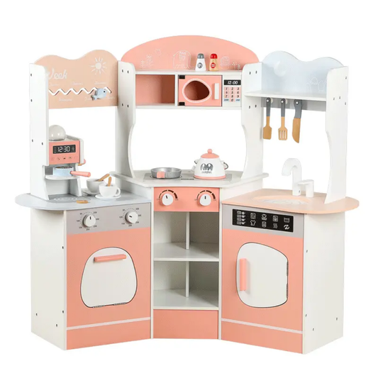 Deluxe Wooden Play Kitchen Set for Kids – 25+ Piece Pretend Cooking Toy | Ages 3+ | Eduspark Toys
