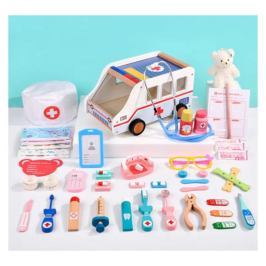 Wooden Ambulance Doctor kit set