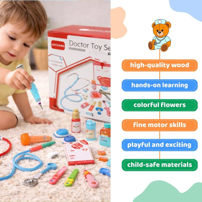 Wooden Doctor Toy Set Educational Role Play Medical Kit for Kids
